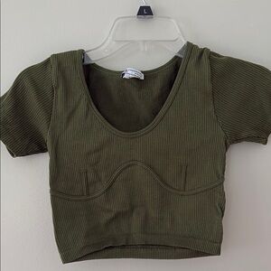Zara Green Crop Top with Scoop Neckline